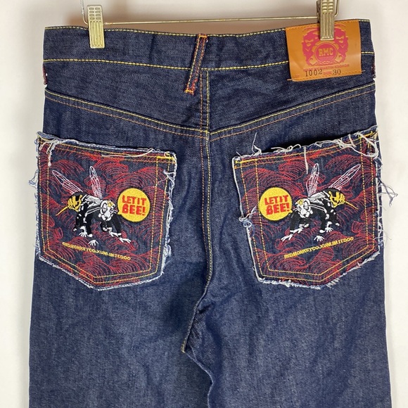 Red Monkey RMC Let It Bee! Mens Blue Denim Jeans Straight Relaxed Size 30 - Picture 1 of 16